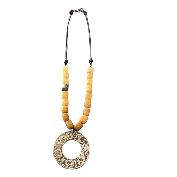 Silpada Beaded Stone 925 Sterling Silver Pendant Leather Necklace - Picture 2 of 7